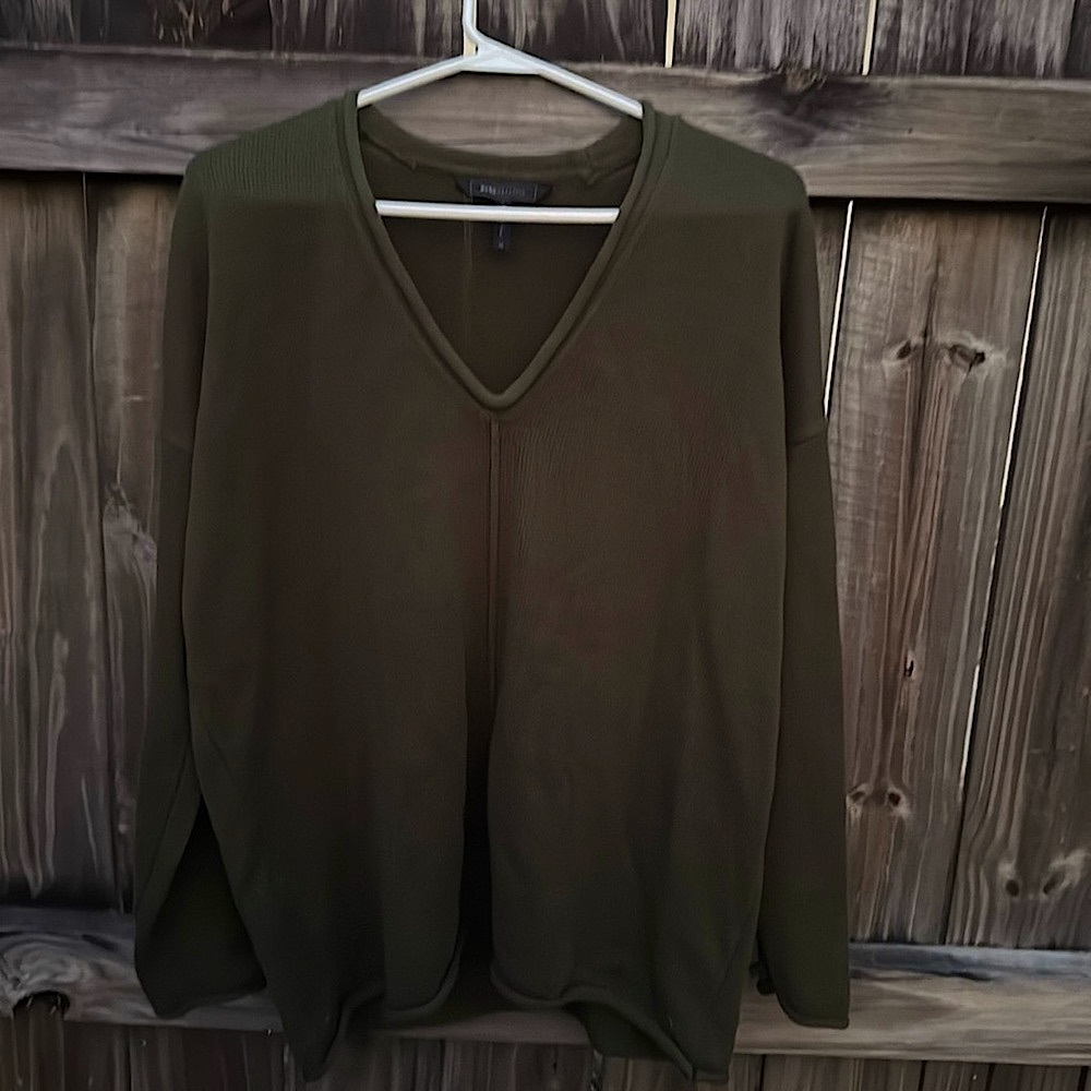 BCBGMaxAzria olive green rolled hem sweater, size medium